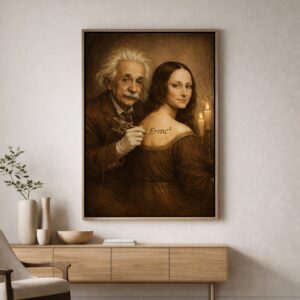 Einstein & Mona Lisa – E=mc² Renaissance Parody Art Print