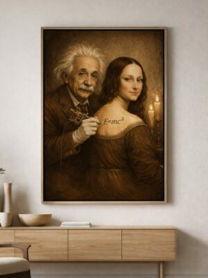 Einstein & Mona Lisa – E=mc² Renaissance Parody Art Print