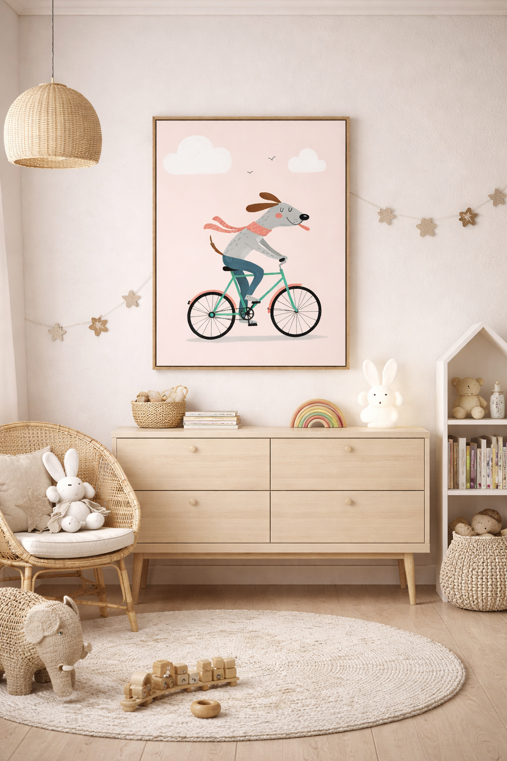 Whimsical Dog Bicycle Illustration Wall Art - Image 2