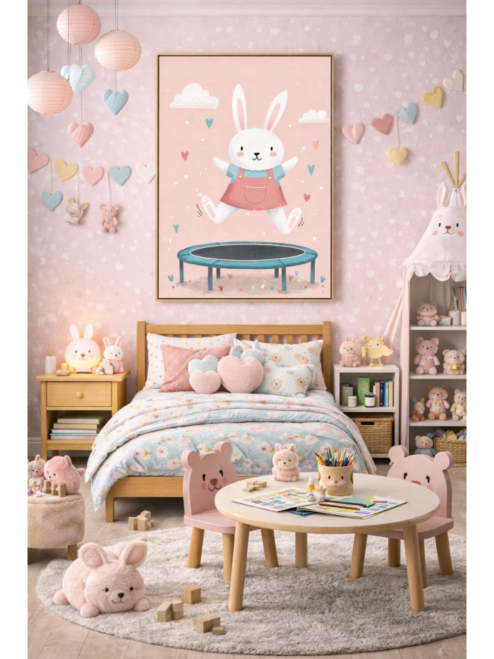 Whimsical Bunny Wall Art Print – Cute Rabbit Illustration for Nursery, Kids Room & Playroom Decor