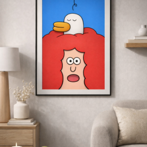 Unexpected Visitor – Playful Cartoon Illustration Wall Art