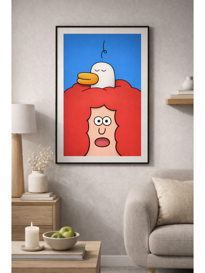 Unexpected Visitor – Playful Cartoon Illustration Wall Art