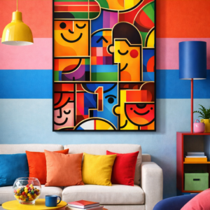 Abstract Faces Wall Art – Colorful Geometric Portrait Illustration Print for Modern Home & Creative Office Decor