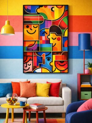 Abstract Faces Wall Art – Colorful Geometric Portrait Illustration Print for Modern Home & Creative Office Decor