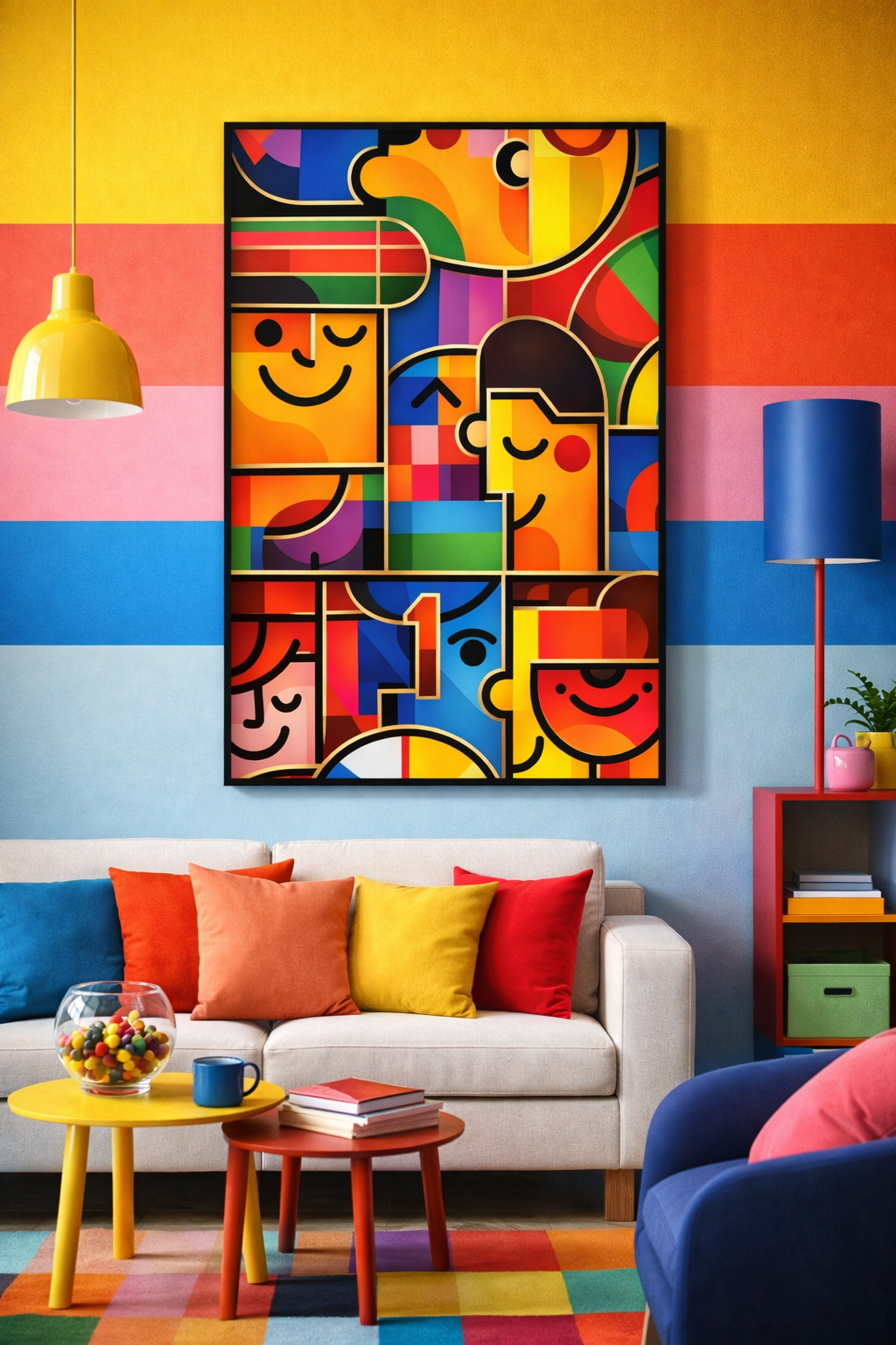 Abstract Faces Wall Art – Colorful Geometric Portrait Illustration Print for Modern Home & Creative Office Decor