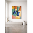 Modern Fashion Wall Art Print – Blue Loafers with Retro Color Block Floor
