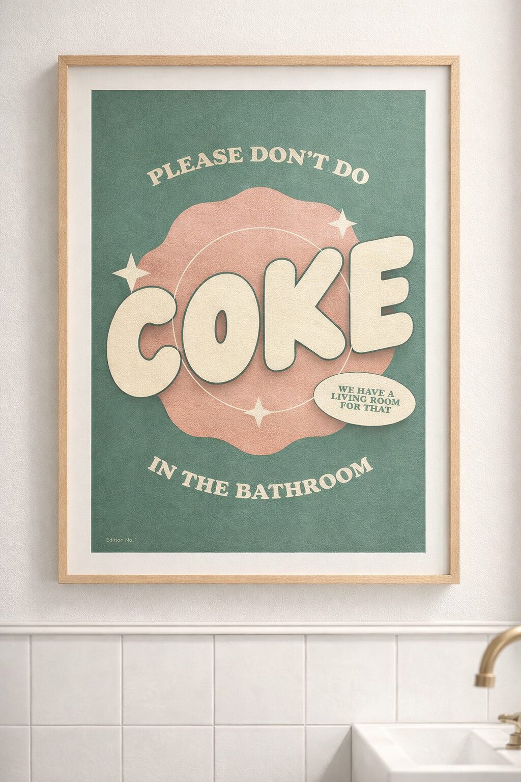 Funny Bathroom Wall Art Print “Please Don’t Do Coke in the Bathroom”, Retro Typography Humor Poster