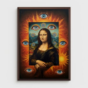 Trippy Mona Lisa Wall Art Print, Surreal Sun & Eye Portrait, Psychedelic Renaissance Artwork, Mystical Cosmic Wall Decor, Modern Statement Art Print