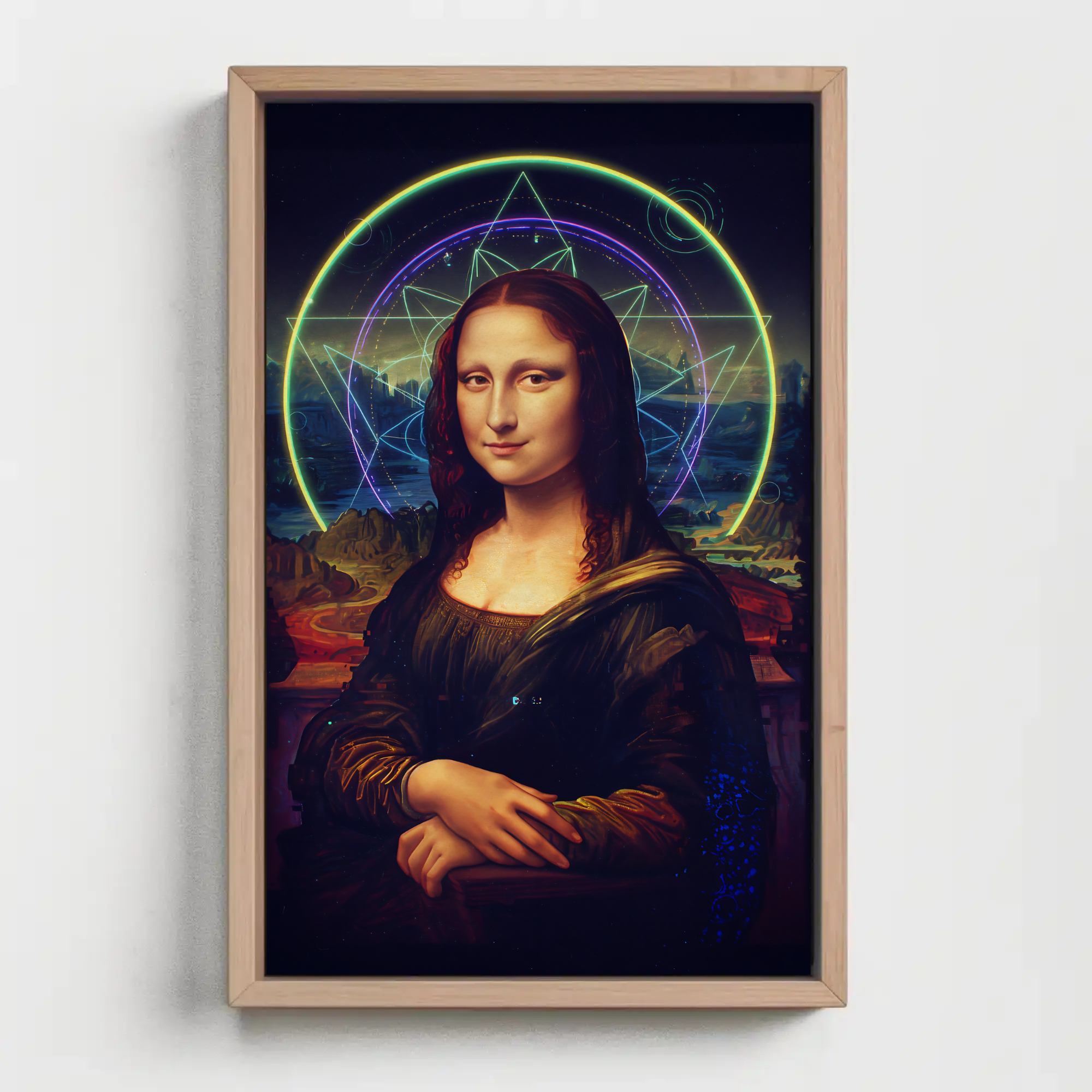 Cosmic Mona Lisa Wall Art Print, Surreal Galaxy Portrait with Glowing Eyes, Psychedelic Renaissance Poster, Modern Statement Wall Decor, Trippy Art Print - Image 2