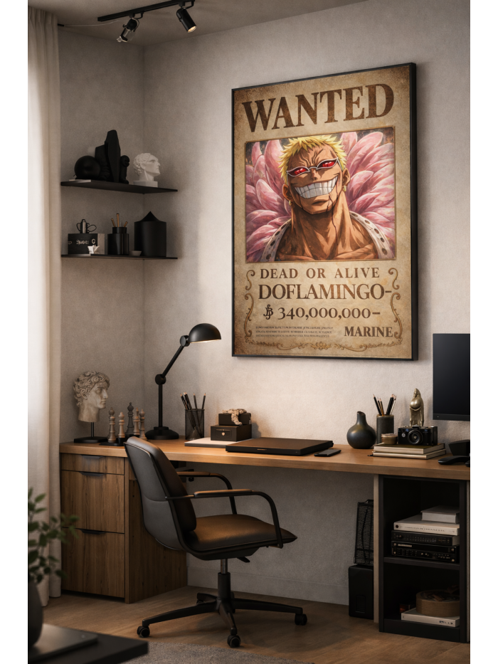 Doflamingo Wanted Poster – One Piece Anime Wall Art Print | Vintage Pirate Bounty Artwork