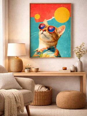 Cool Cat Summer Vibes – Retro Cat Wall Art Print