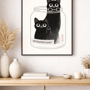 Minimalist Cat Wall Art – Premium Gallery-Style Art Print with Playful Conceptual Design, Contemporary Modern Decor