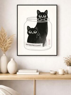 Minimalist Cat Wall Art – Premium Gallery-Style Art Print with Playful Conceptual Design, Contemporary Modern Decor
