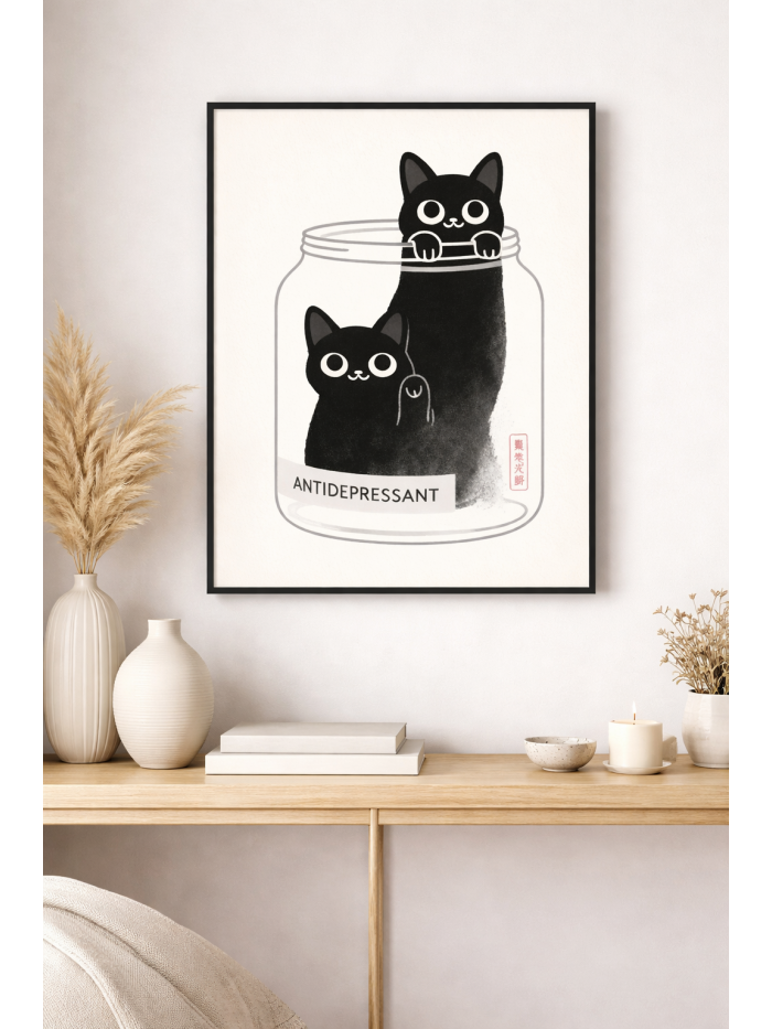 Minimalist Cat Wall Art – Premium Gallery-Style Art Print with Playful Conceptual Design, Contemporary Modern Decor