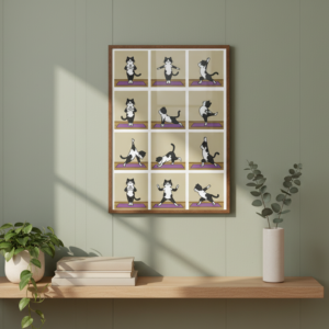 Yoga Cat Art Print, Funny Cartoon Wall Poster, Cute Relaxing Cat Illustration, Humorous Home or Yoga Room Decor, Digital Download