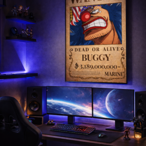 Buggy the Clown Wanted Poster – One Piece Anime Wall Art Print | Vintage Pirate Bounty Artwork