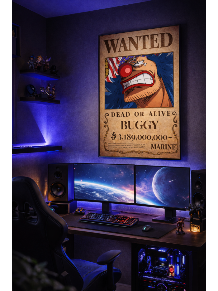 Buggy the Clown Wanted Poster – One Piece Anime Wall Art Print | Vintage Pirate Bounty Artwork
