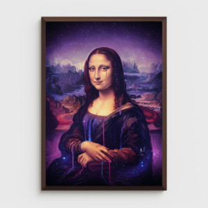 Cosmic Mona Lisa Wall Art Print, Surreal Galaxy Portrait Poster, Dripping Dream Art, Modern Renaissance Wall Decor, Psychedelic Statement Artwork