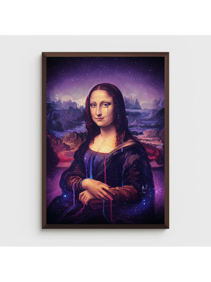 Cosmic Mona Lisa Wall Art Print, Surreal Galaxy Portrait Poster, Dripping Dream Art, Modern Renaissance Wall Decor, Psychedelic Statement Artwork
