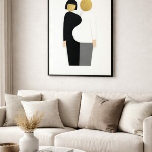 Luxury Minimalist Couple Wall Art, Premium Contemporary Art Print with Gold Accents, Gallery-Style Modern Decor for Refined Interiors