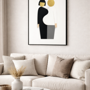 Luxury Minimalist Couple Wall Art, Premium Contemporary Art Print with Gold Accents, Gallery-Style Modern Decor for Refined Interiors