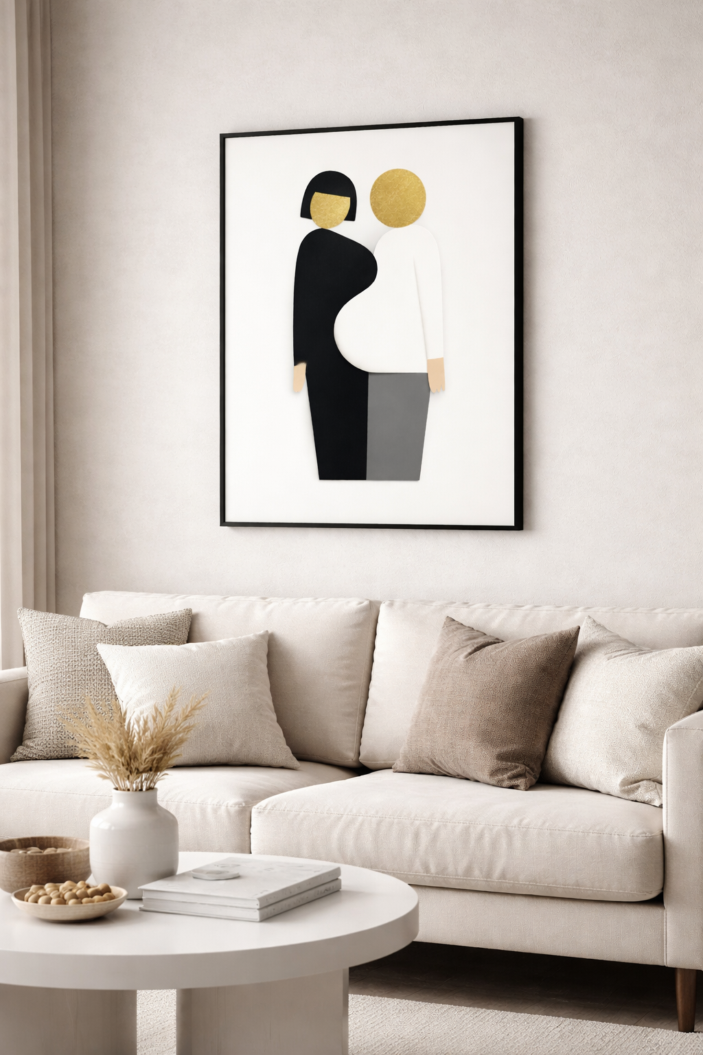 Luxury Minimalist Couple Wall Art, Premium Contemporary Art Print with Gold Accents, Gallery-Style Modern Decor for Refined Interiors