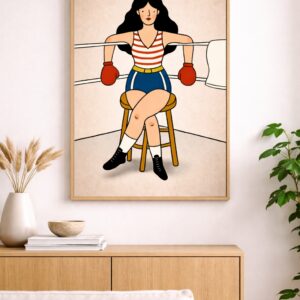 Retro Female Boxer Wall Art Print, Strong Woman Illustration, Feminist Empowerment Poster, Vintage Sports Art
