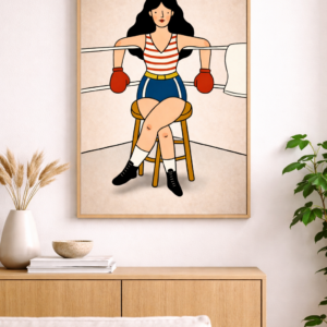 Retro Female Boxer Wall Art Print, Strong Woman Illustration, Feminist Empowerment Poster, Vintage Sports Art