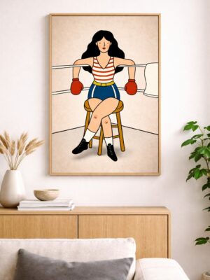 Retro Female Boxer Wall Art Print, Strong Woman Illustration, Feminist Empowerment Poster, Vintage Sports Art