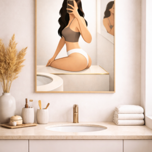 Modern Female Figure Wall Art Print, Minimalist Bathroom Self Portrait Illustration, Contemporary Intimate Art Poster
