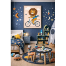 Whimsical Lion Bicycle Wall Art Print – Cute Animal Illustration for Nursery, Kids Room & Modern Home Decor