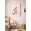 Cycling Cat Wall Art Print – Cute Animal Illustration for Kids Room, Nursery & Modern Home Decor