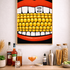 Funny Corn Wall Art Print “Corn To Be Wild”, Pop Art Mouth Illustration, Bold Kitchen Humor Poster