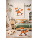 Roller Skating Fox Wall Art Print – Cute Woodland Animal Illustration for Kids Room, Nursery & Modern Home Decor