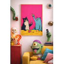 Cats Drinking Together Wall Art Print – Playful Retro Illustration with Bold Color