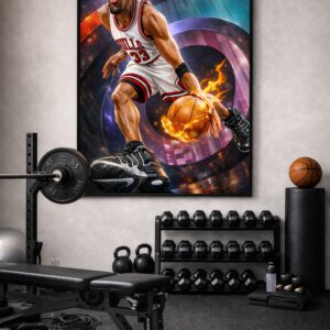 Scottie Pippen Chicago Bulls Wall Art – NBA Legend #33 Fire Dribble Illustration | Basketball Collector Artwork