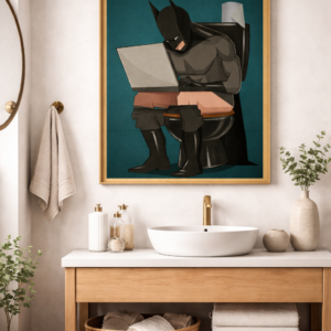 Bathroom Break Superhero – Humorous Bathroom Wall Art Print