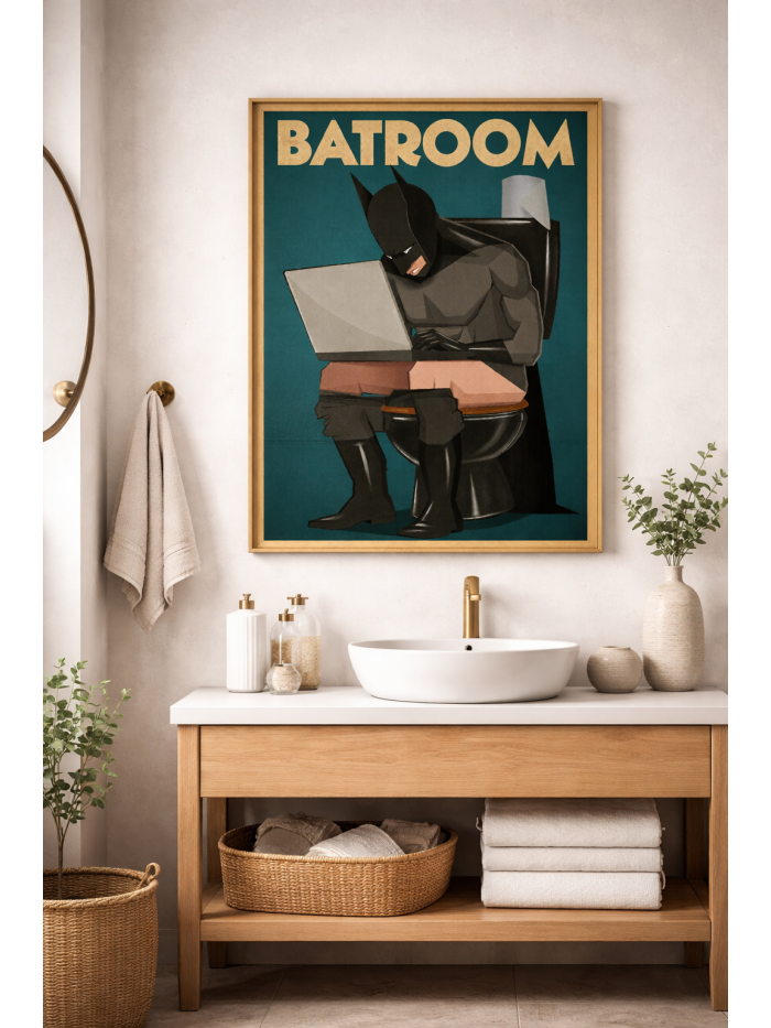 Bathroom Break Superhero – Humorous Bathroom Wall Art Print