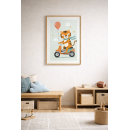 Whimsical Tiger Scooter Wall Art Print – Cute Animal Illustration for Nursery, Kids Room & Playroom Decor