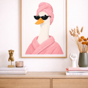 Funny Duck Wall Art Print, Spa Duck Illustration with Sunglasses, Chic Bathroom & Self-Care Decor Poster