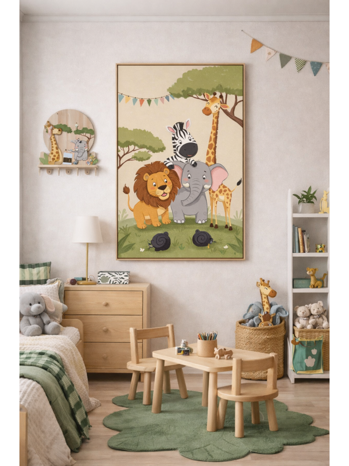 Jungle Animals Wall Art Print – Cute Safari Illustration for Nursery, Kids Room & Playroom Decor
