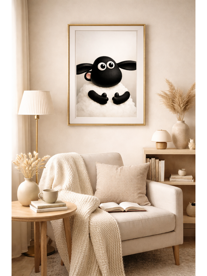 Cute Sheep Wall Art Print – Minimalist Whimsical Animal Illustration for Cozy Modern Homes