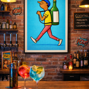 Take It With You – Playful Wine Illustration Wall Art