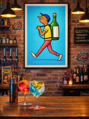 Take It With You – Playful Wine Illustration Wall Art