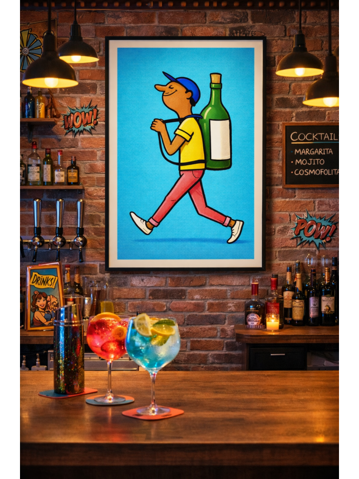 Take It With You – Playful Wine Illustration Wall Art