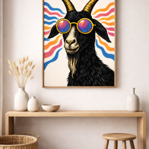 Psychedelic Goat with Sunglasses – Bold Animal Wall Art Print