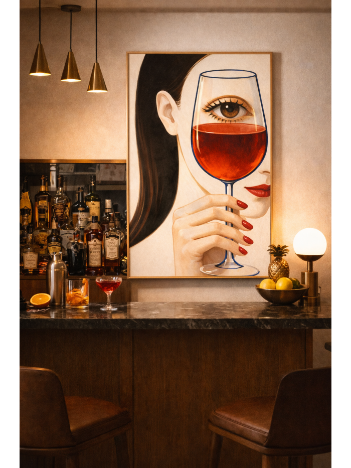 Surreal Wine Portrait Wall Art Print – Elegant Modern Illustration with Feminine Mood