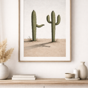 Minimalist Desert Wall Art – Premium Gallery-Style Art Print Featuring Surreal Cactus Illustration and Timeless Modern Design
