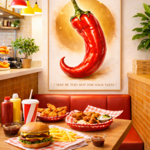 Chilli Wall Art Print – Bold Surreal Food Illustration with Luxe Golden Glow