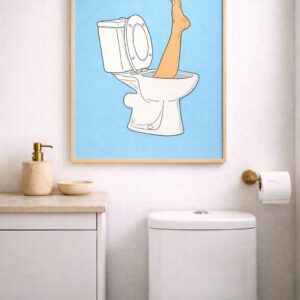 Leg in Toilet Wall Art Print – Dark Humor Minimal Illustration